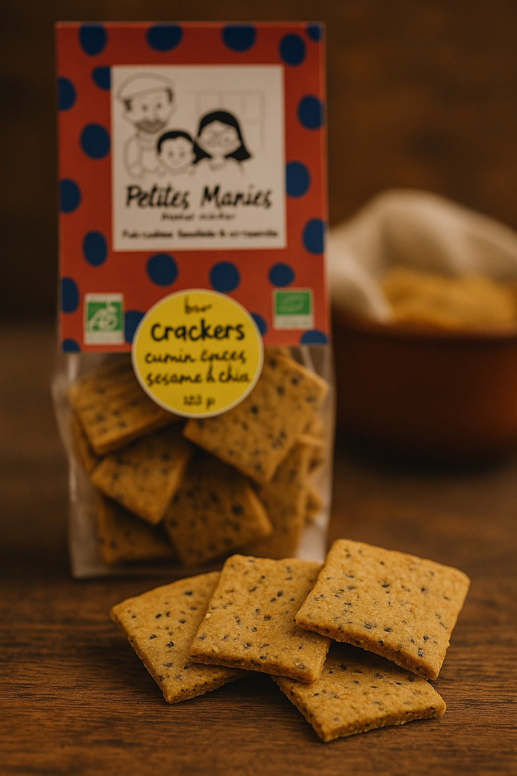 Crackers apéritifs aux cinq épices et graines de chia bio Petites Manies
